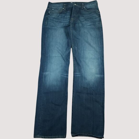 7 For All Mankind Jeans Mens 34 Standard Button Fly Straight Leg Whiskering - Picture 1 of 13